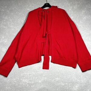 LEWIT Sweater Womens Size Large Red Back Tie Lagenlook  94% Cashmere Oversize